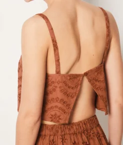 Etam English Broderie Anglaise Strap Top Brown Clearance