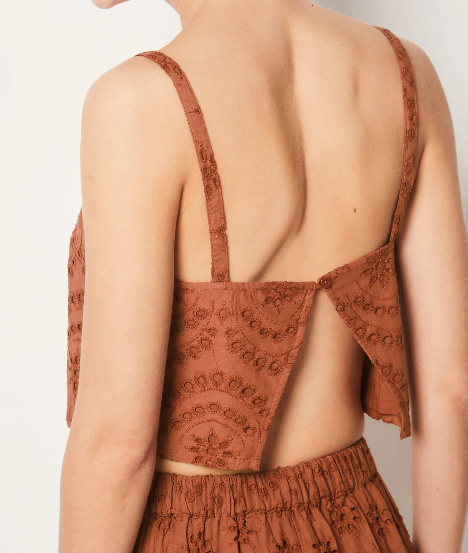 Etam English Broderie Anglaise Strap Top Brown Clearance