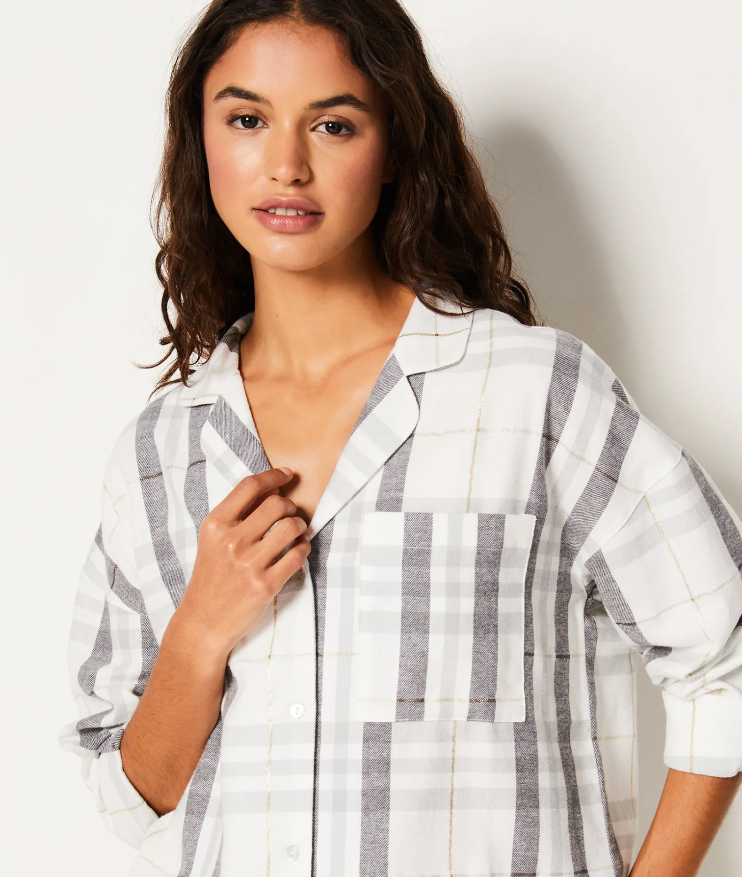Etam Ensemble 2 pièces de pyjamas en coton à carreaux GRIS Clearance