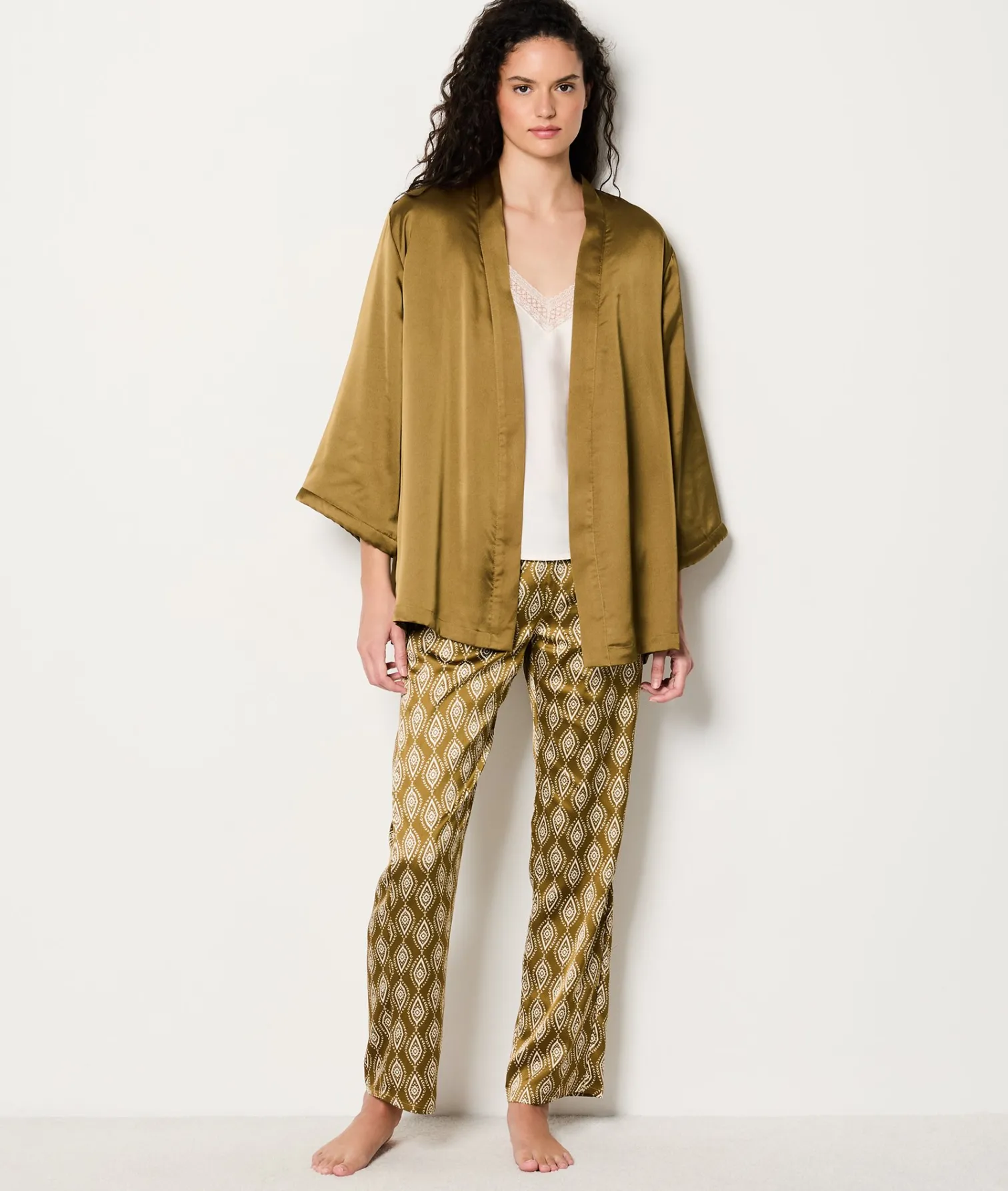 Etam Ensemble 3 pièces de pyjamas satiné KAKI Best