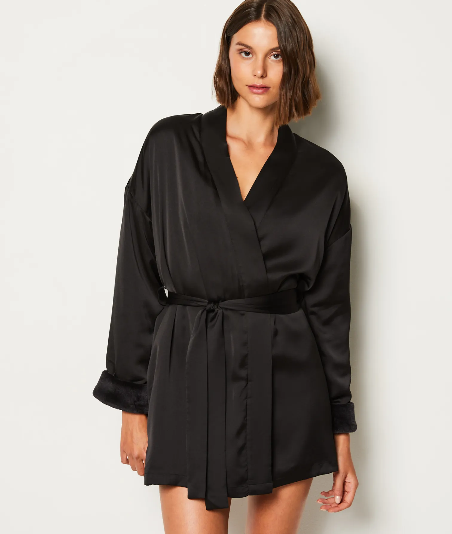 Etam Flece-Lined Robe NOIR New