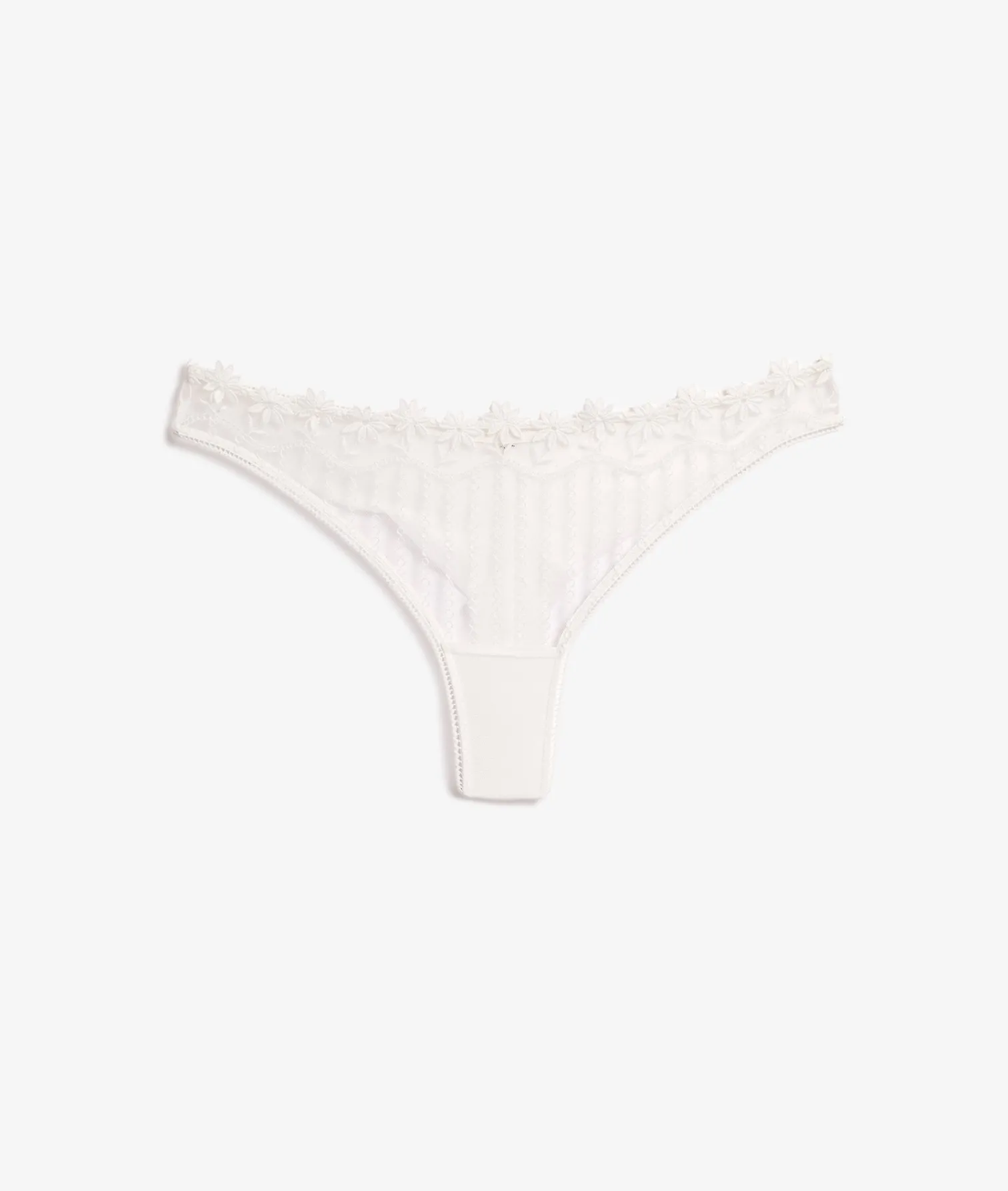 Etam Floral Embroidered Tulle Tanga WHITE Flash Sale