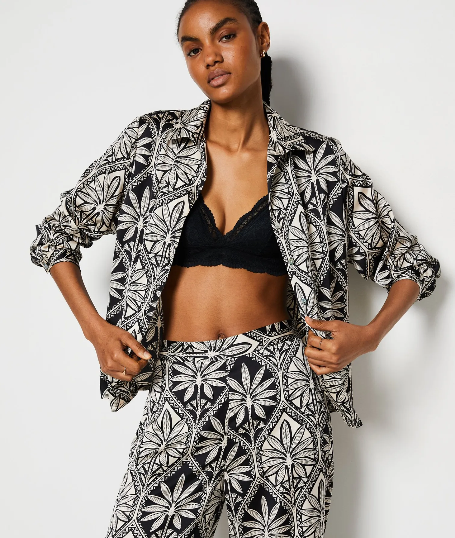 Etam Floral Print Pyjama Shirt IMPFDBLACK Sale