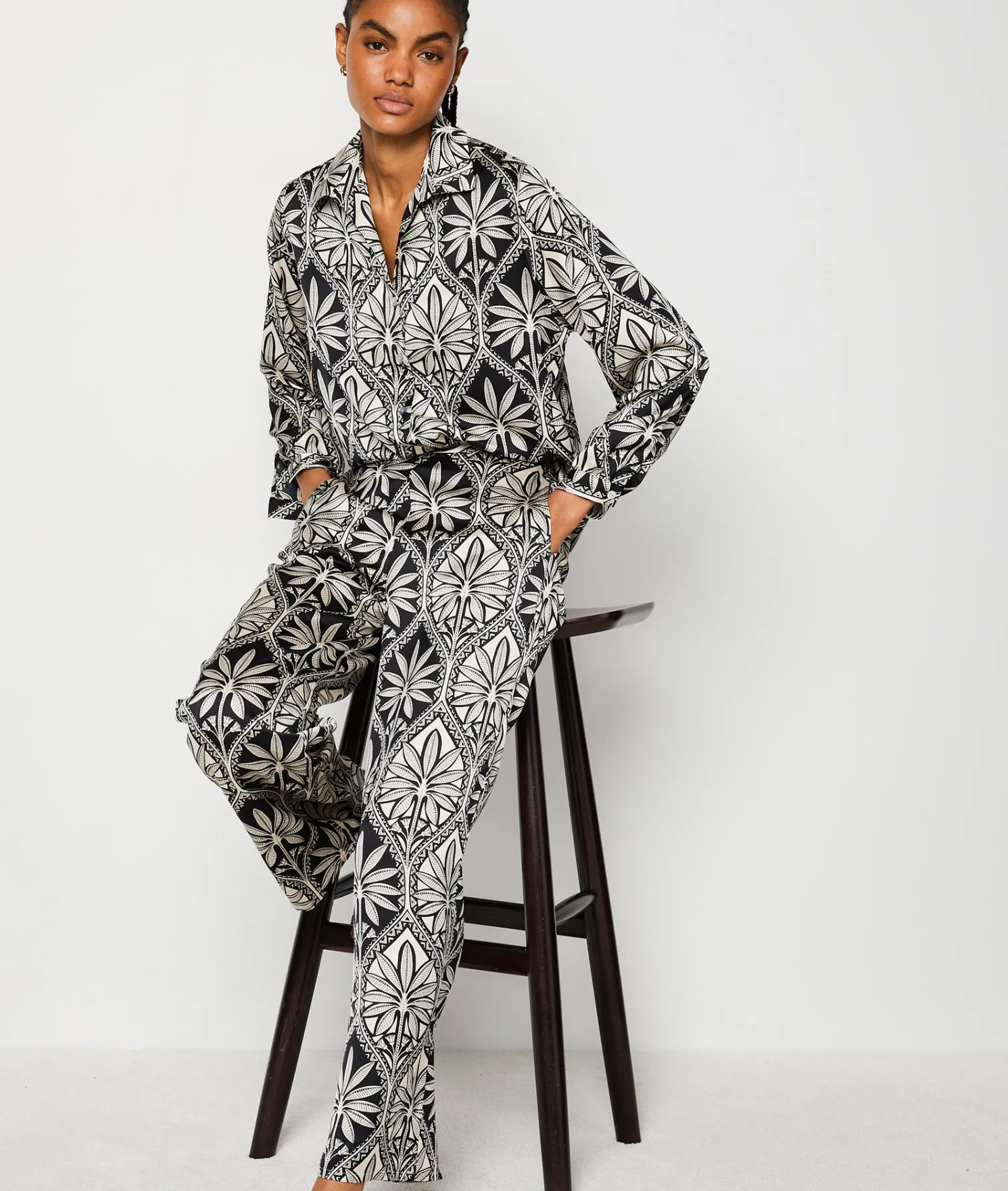 Etam Floral Print Pyjama Shirt IMPFDBLACK Sale