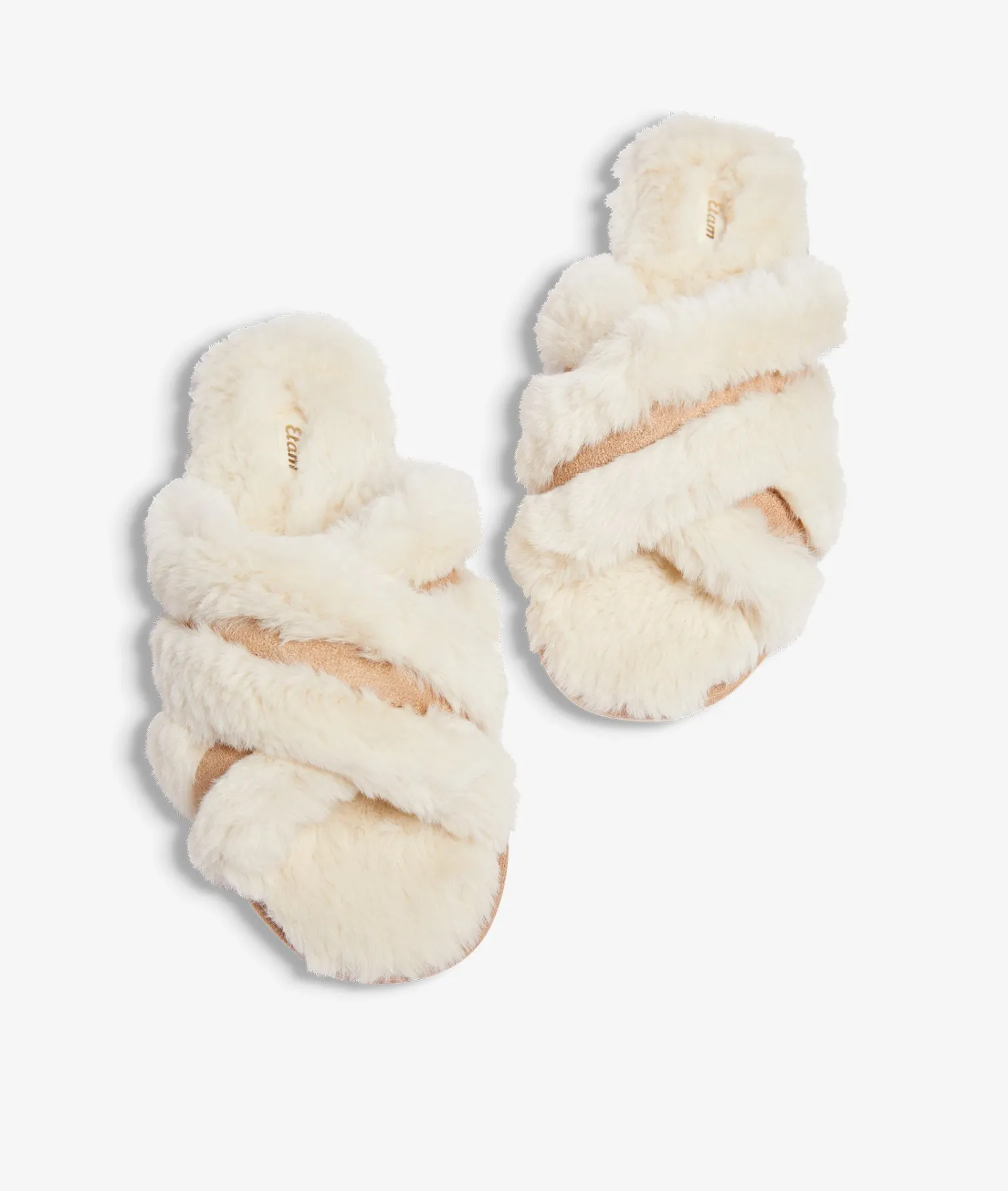 Etam Fur Mules Slippers ECRU Clearance