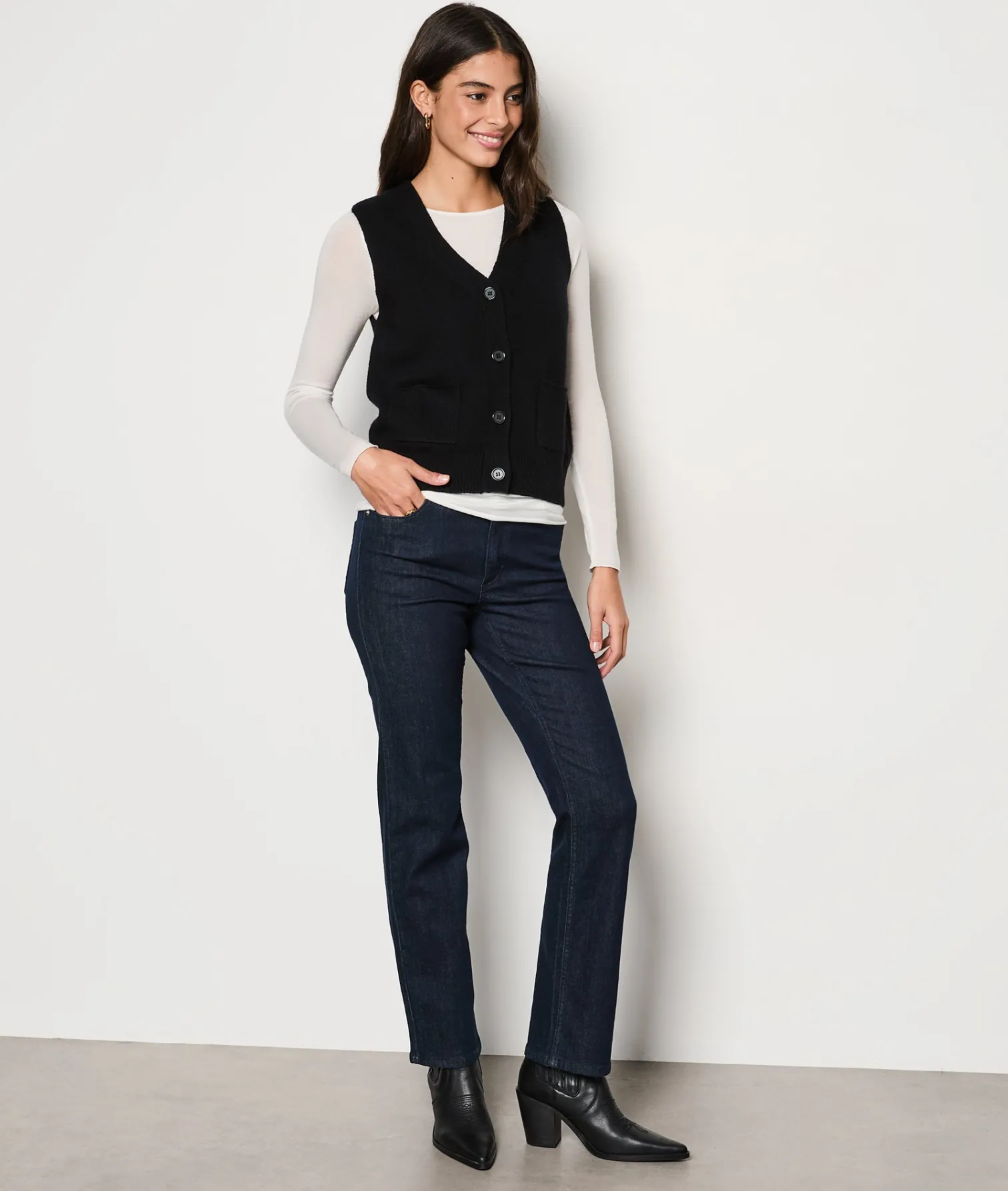 Etam Gilet boutonné sans manches avec laine NOIR Fashion