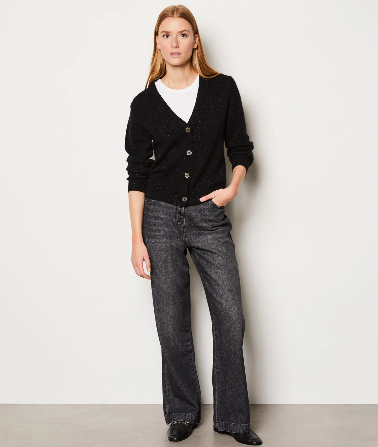 Etam Gilet col V cachemire à paillettes NOIR Best