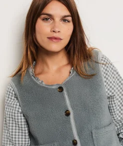 Etam Gilet sans manches boutonné VERT Discount