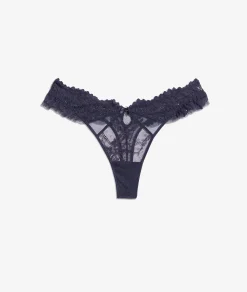 Etam Glitter Lace Thong MARINE Clearance
