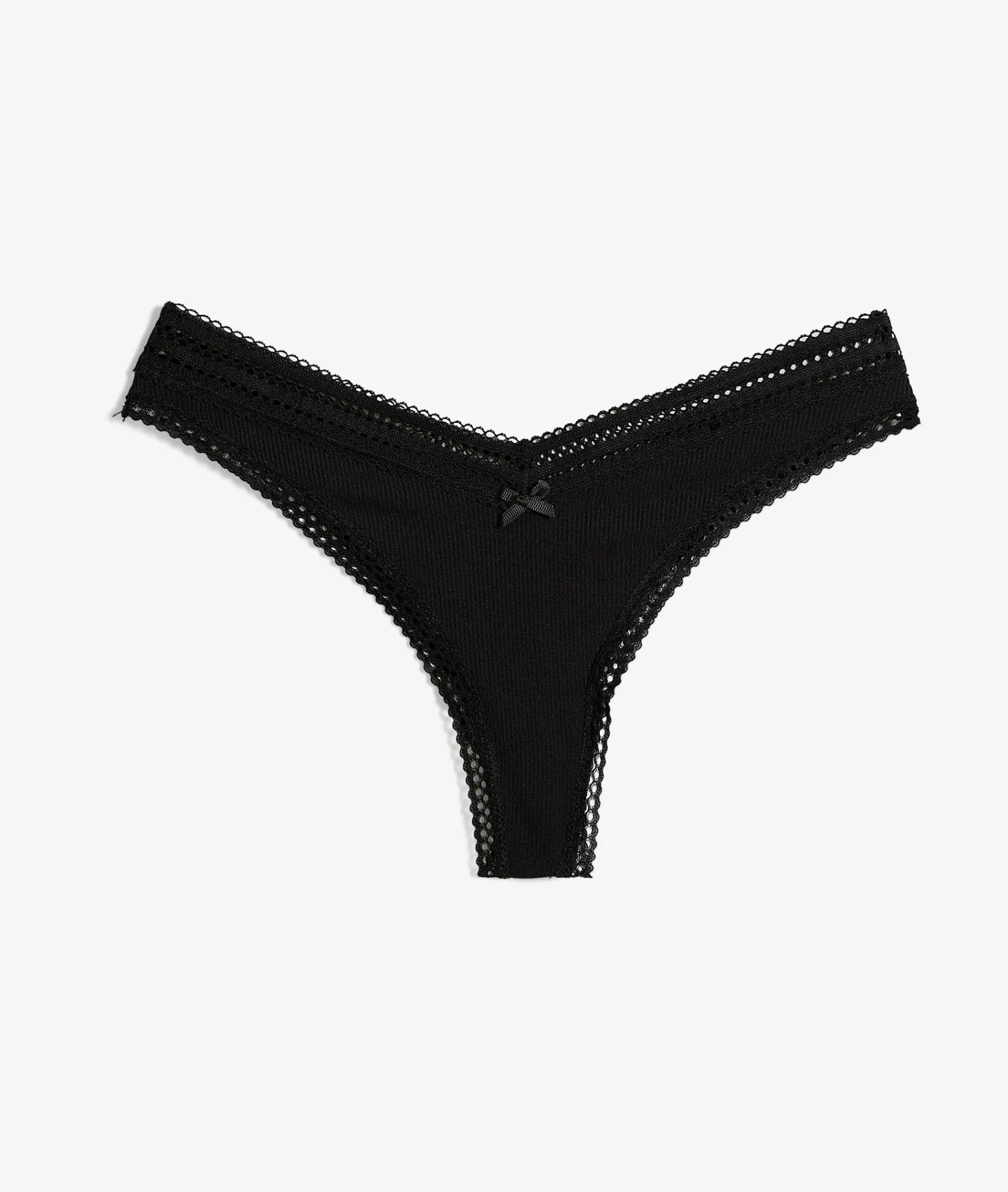 Etam High Cut Thong With Lace Details BLACK New