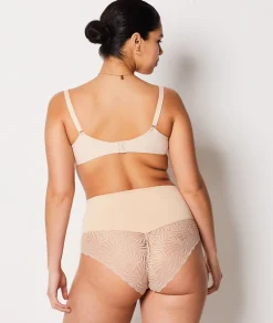 Etam High Waist Bikini With Lace Details- Medium Control NUDE Flash Sale
