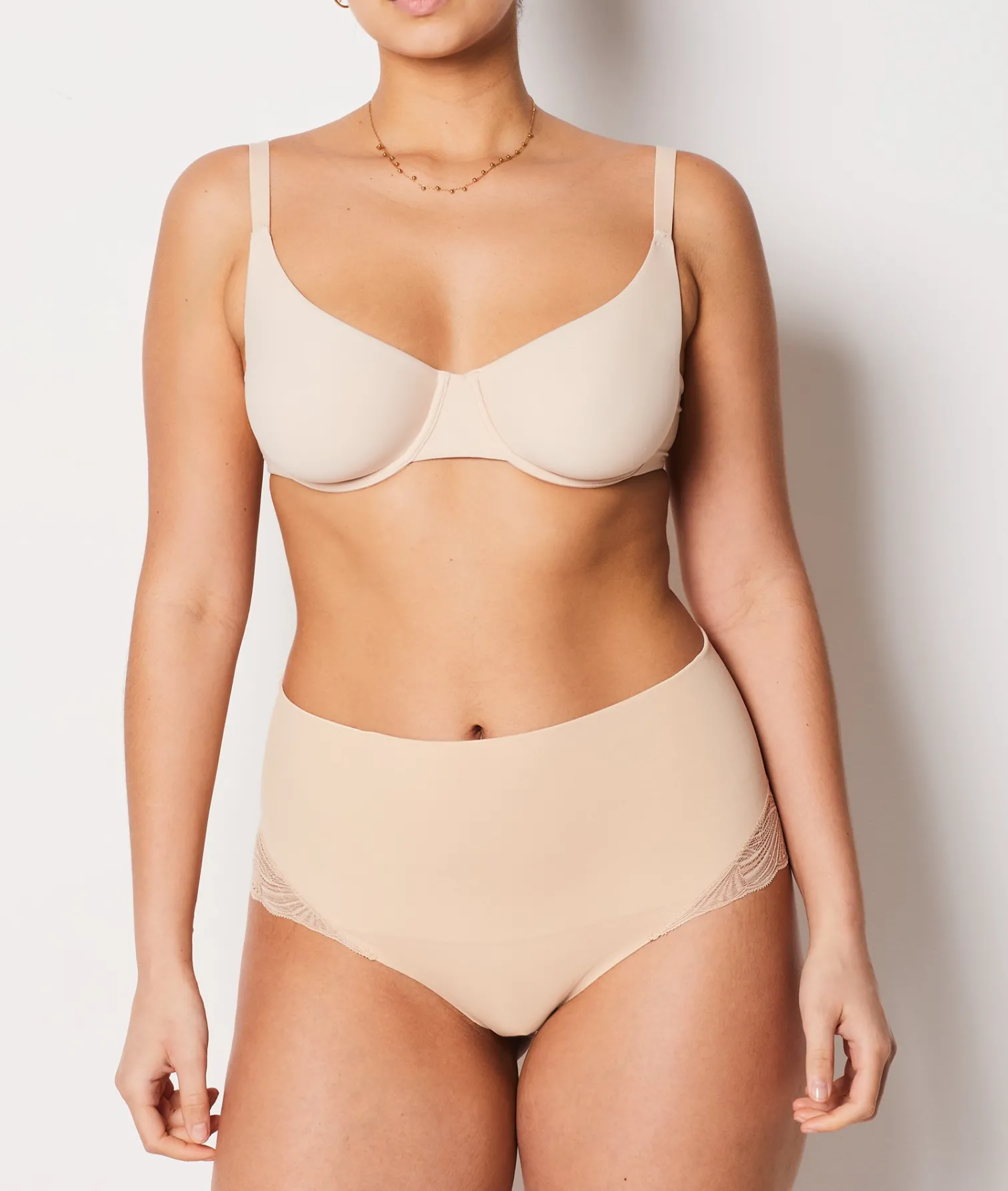 Etam High Waist Bikini With Lace Details- Medium Control NUDE Flash Sale