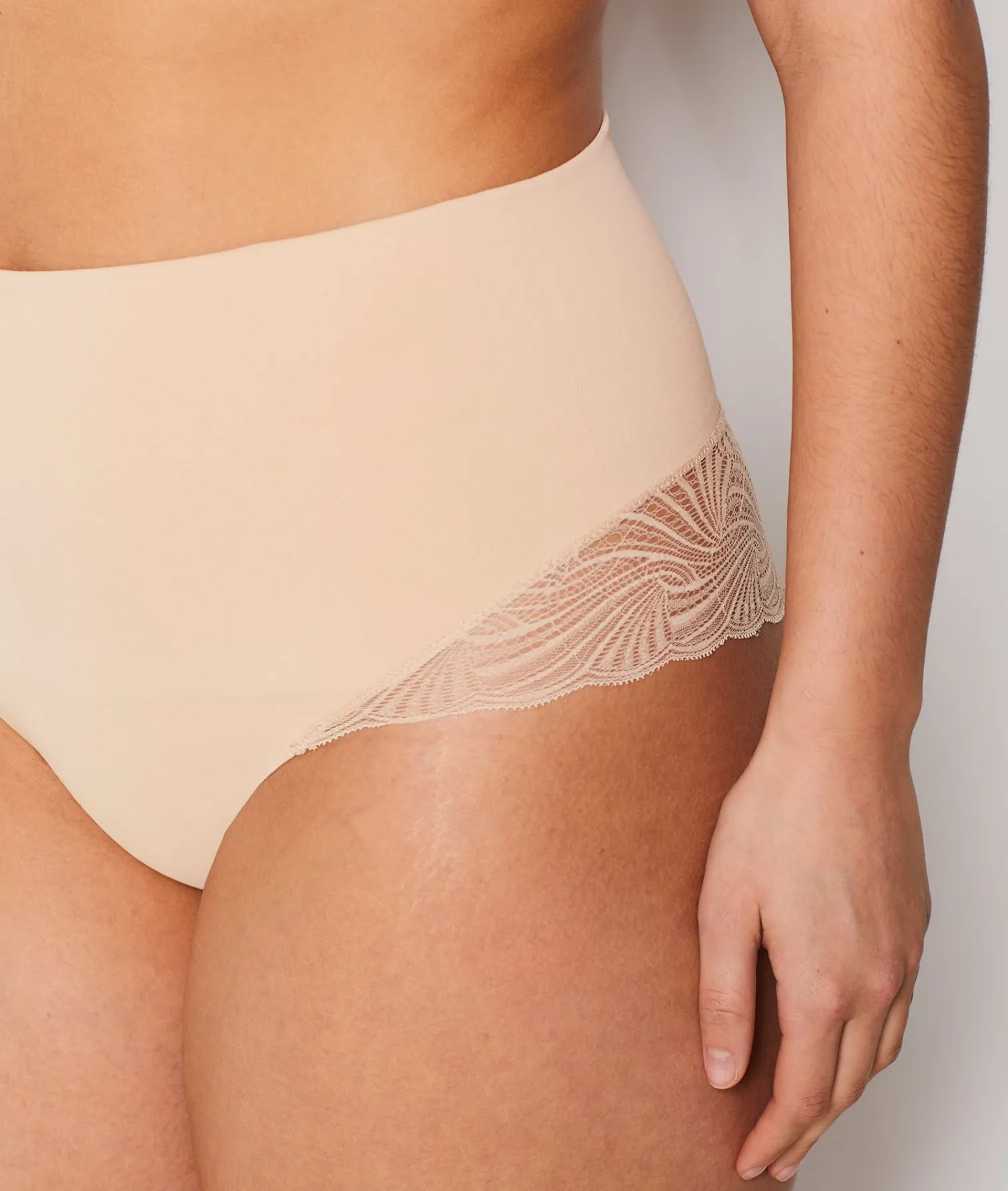 Etam High Waist Bikini With Lace Details- Medium Control NUDE Flash Sale