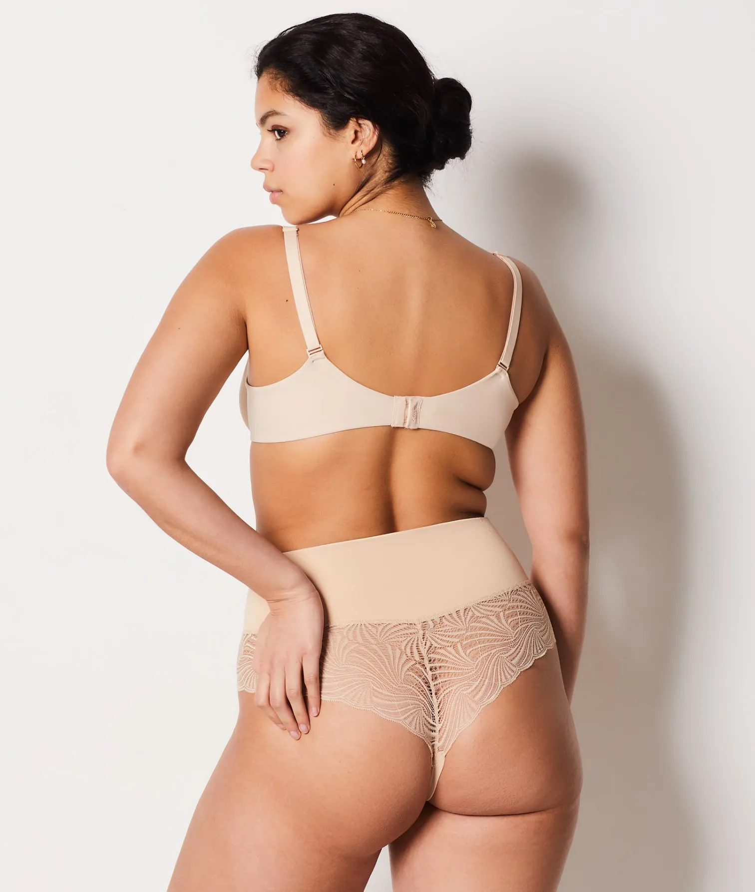 Etam High Waist Thong With Lace Details- Medium Control NUDE New