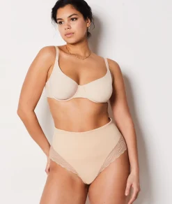 Etam High Waist Thong With Lace Details- Medium Control NUDE New