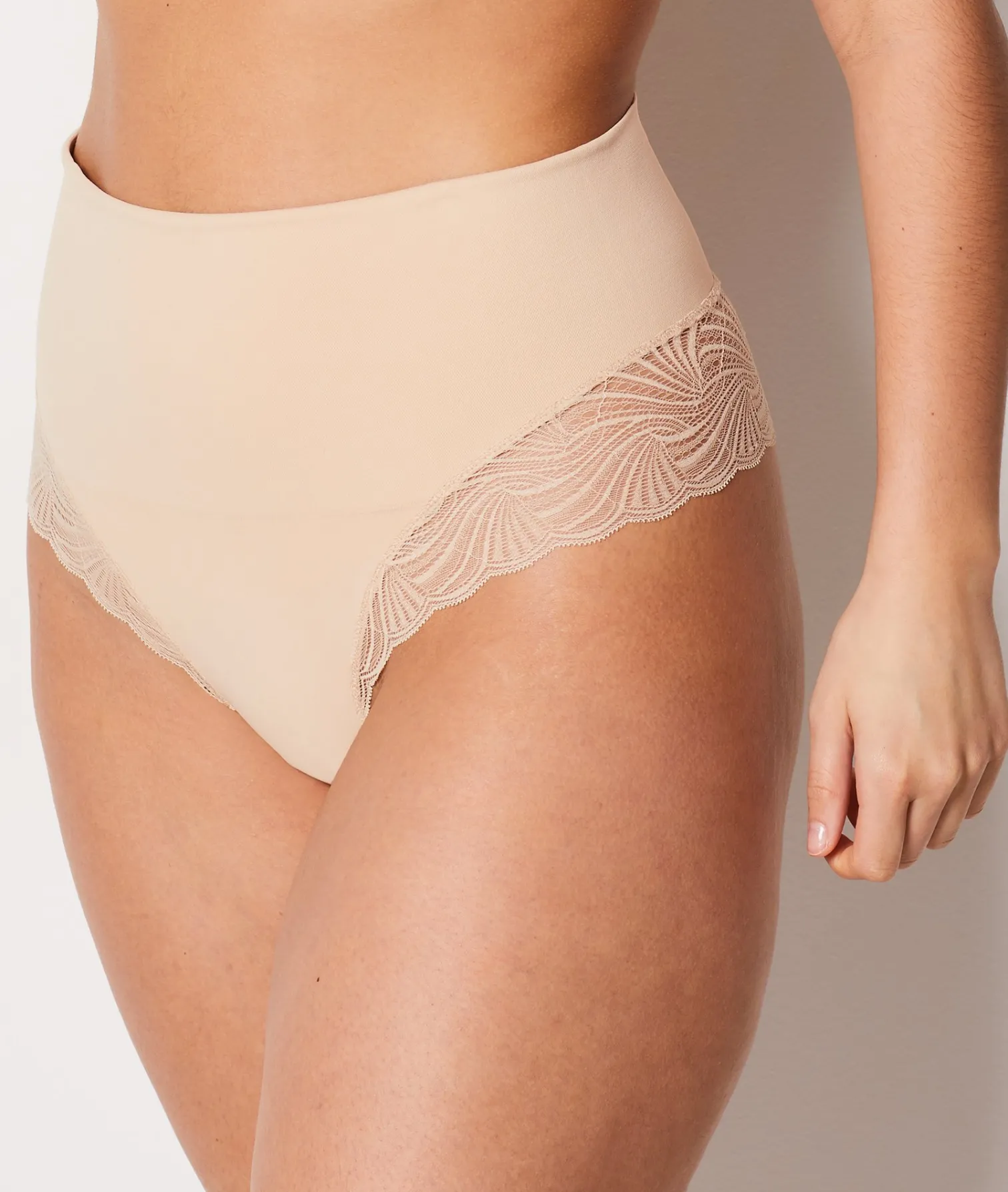 Etam High Waist Thong With Lace Details- Medium Control NUDE New