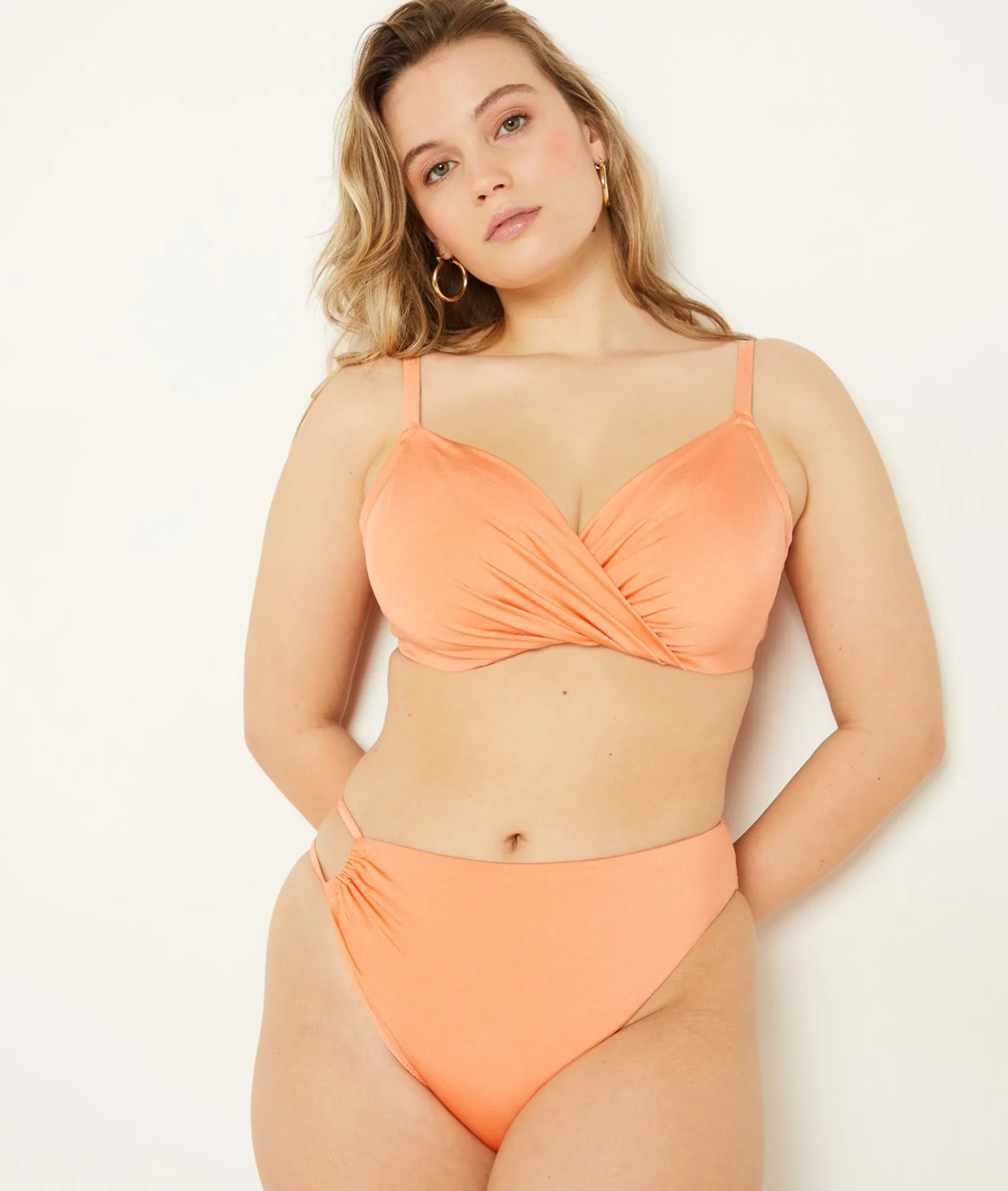 Etam High-Waist Bikini Bottom with Cut-Out Detail CORAL Sale