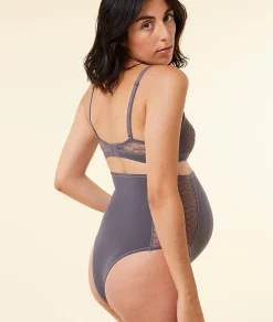 Etam High-Waist Tanga in Lace and Microfiber GARNETBORDEAUX Fashion