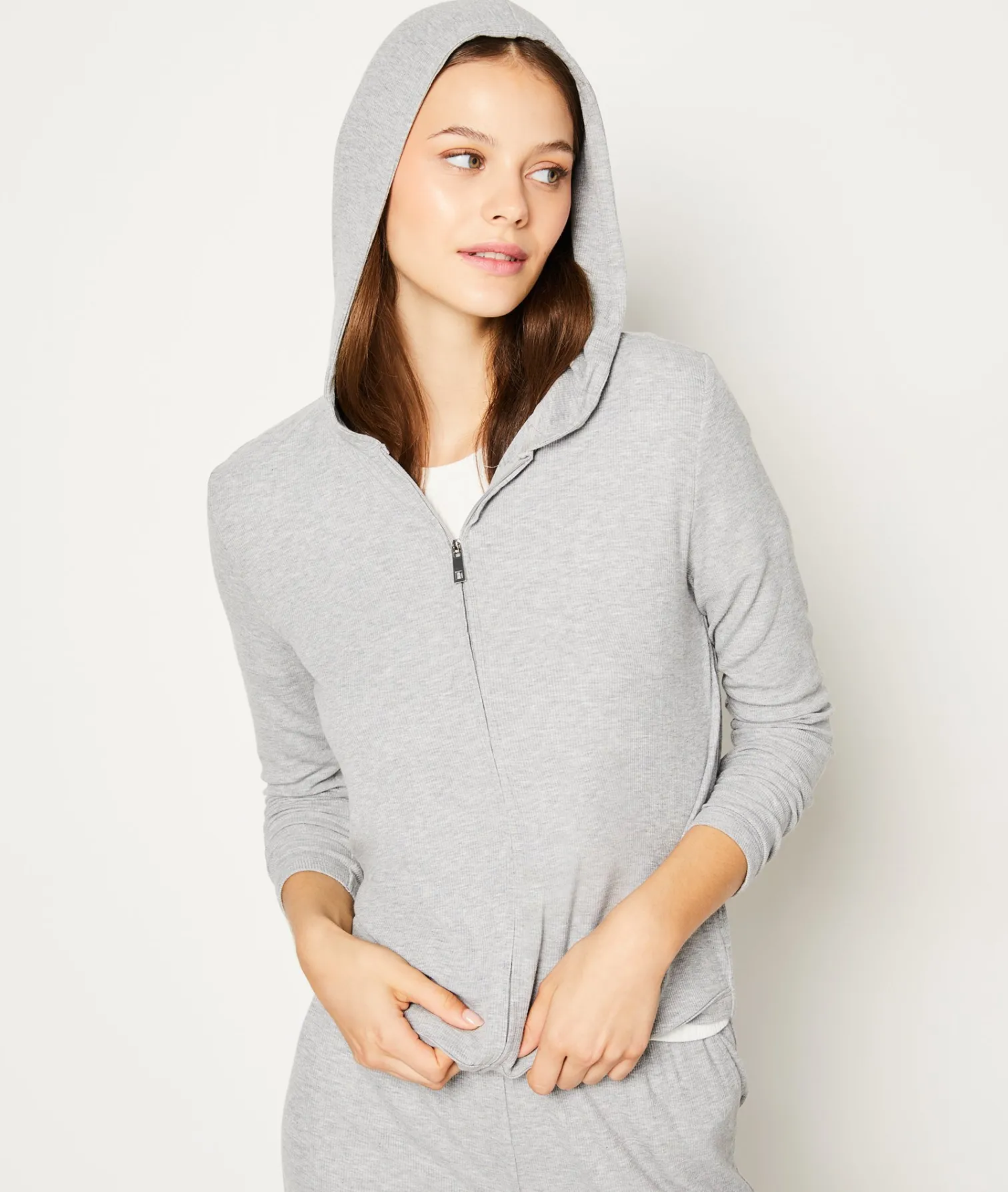 Etam Hooded Zip-up Pyjama Sweatshirt GREY Sale