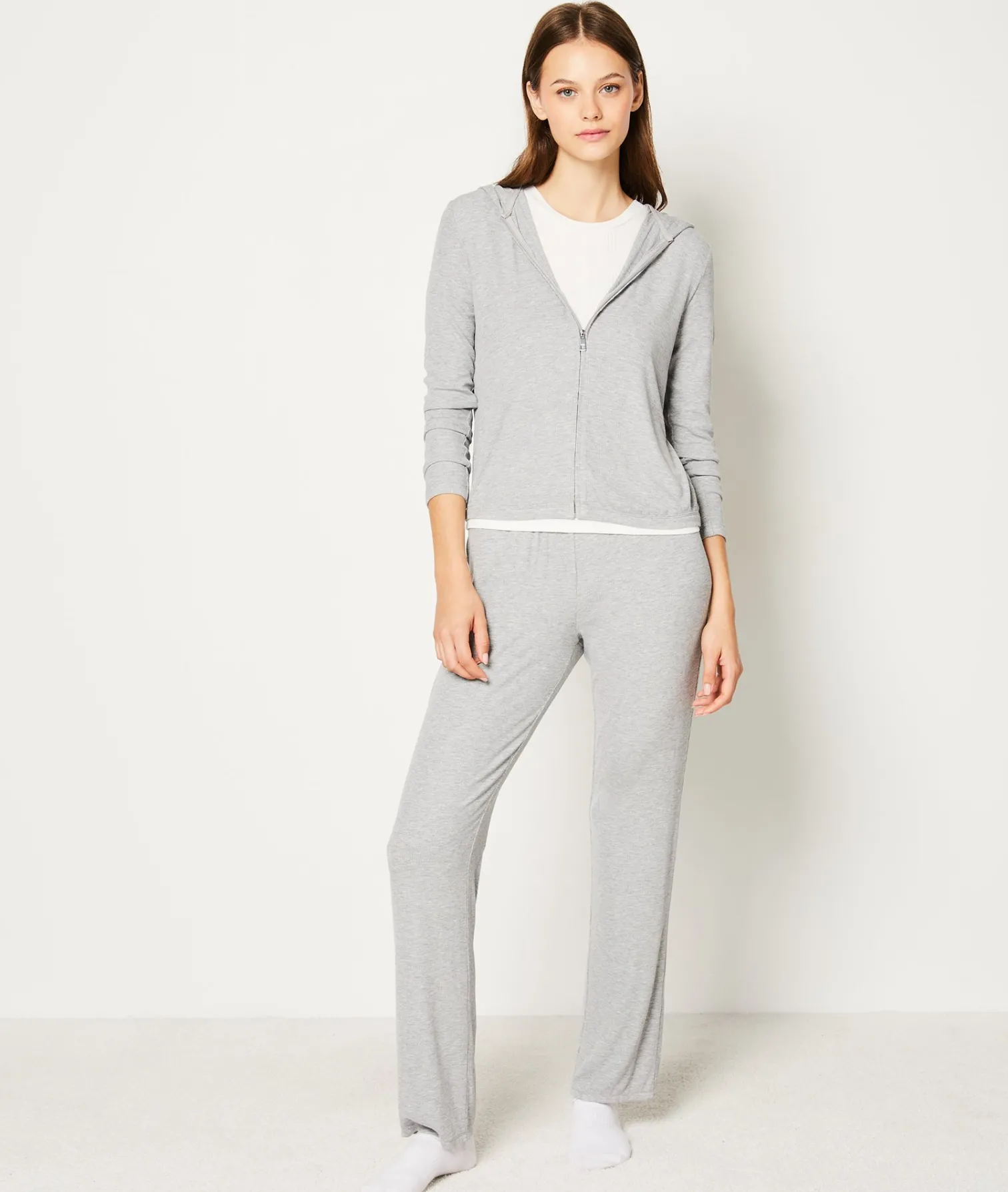 Etam Hooded Zip-up Pyjama Sweatshirt GREY Sale