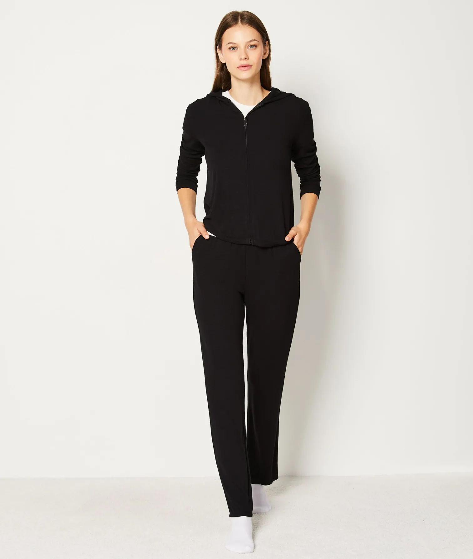 Etam Hooded Zip-up Pyjama Sweatshirt BLACK Flash Sale
