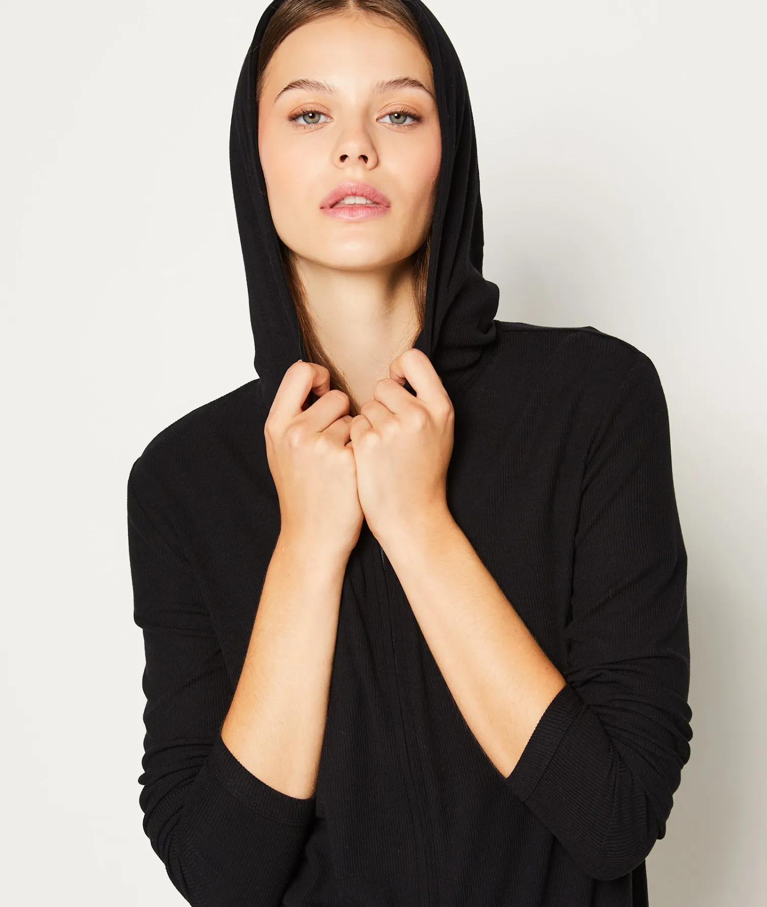 Etam Hooded Zip-up Pyjama Sweatshirt BLACK Flash Sale