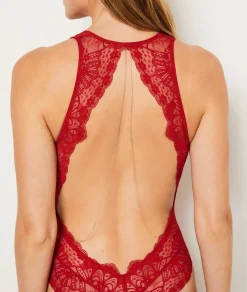 Etam Lace Bodysuit with Jewelled Back Details RED Hot