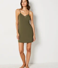 Etam Lace Neckline Modal Nightdress KHAKI Flash Sale