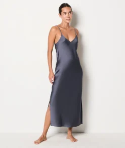 Etam Lace Neckline Satin Nightdress ANTHRACITE Shop