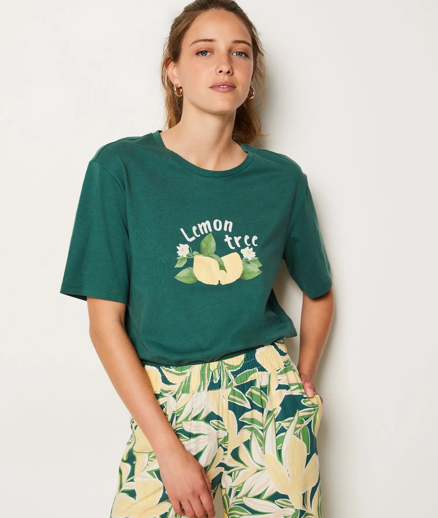 Etam Lemon Print Pyjama T-shirt PINEGREEN Fashion