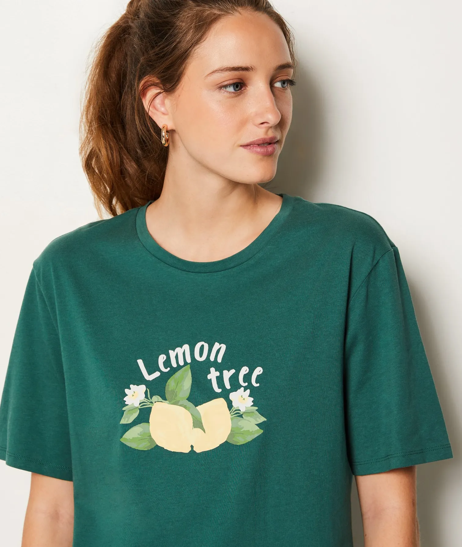 Etam Lemon Print Pyjama T-shirt PINEGREEN Fashion