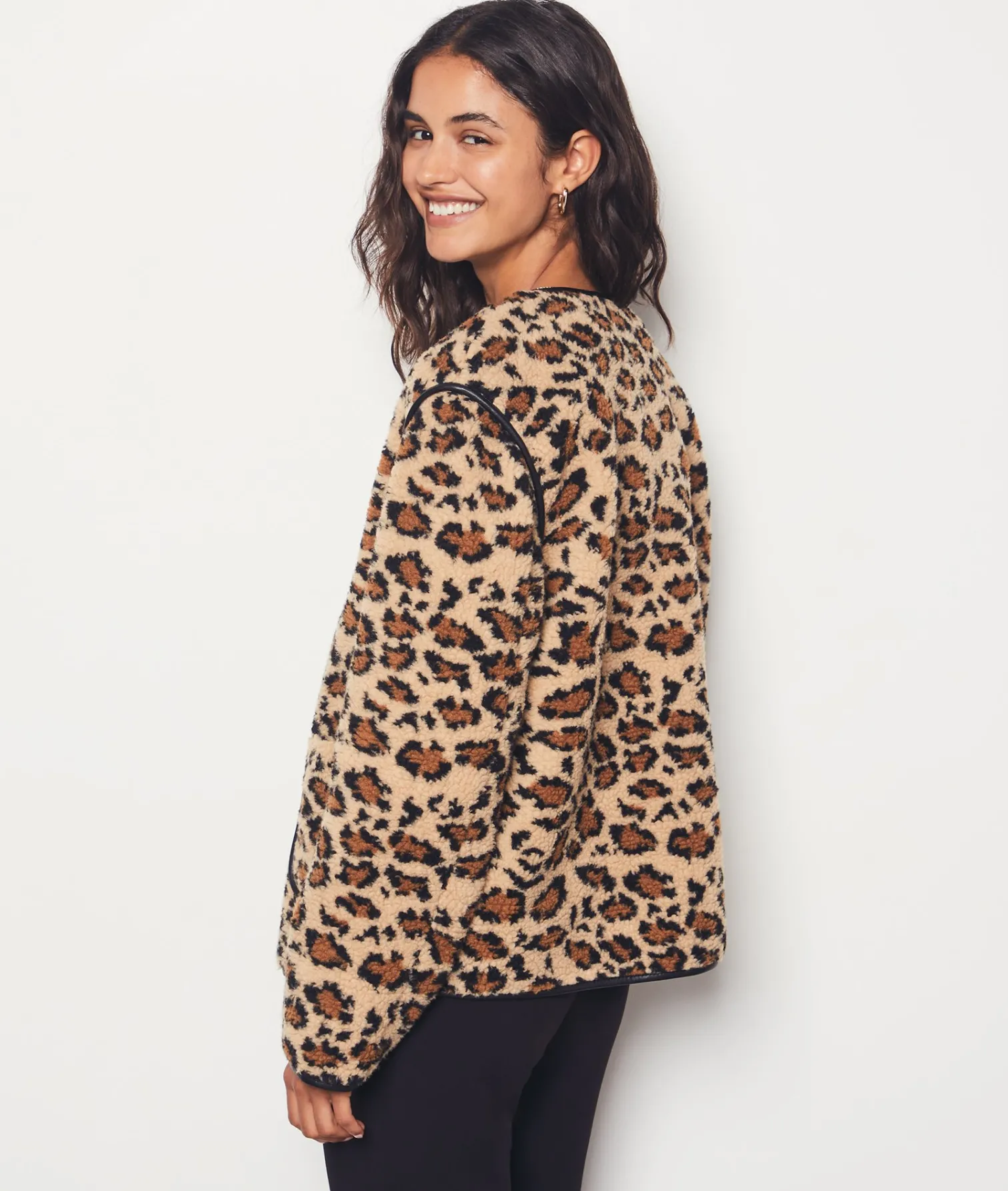 Etam Leopard Print Fleece Jacket TaupeFDPrint Fashion