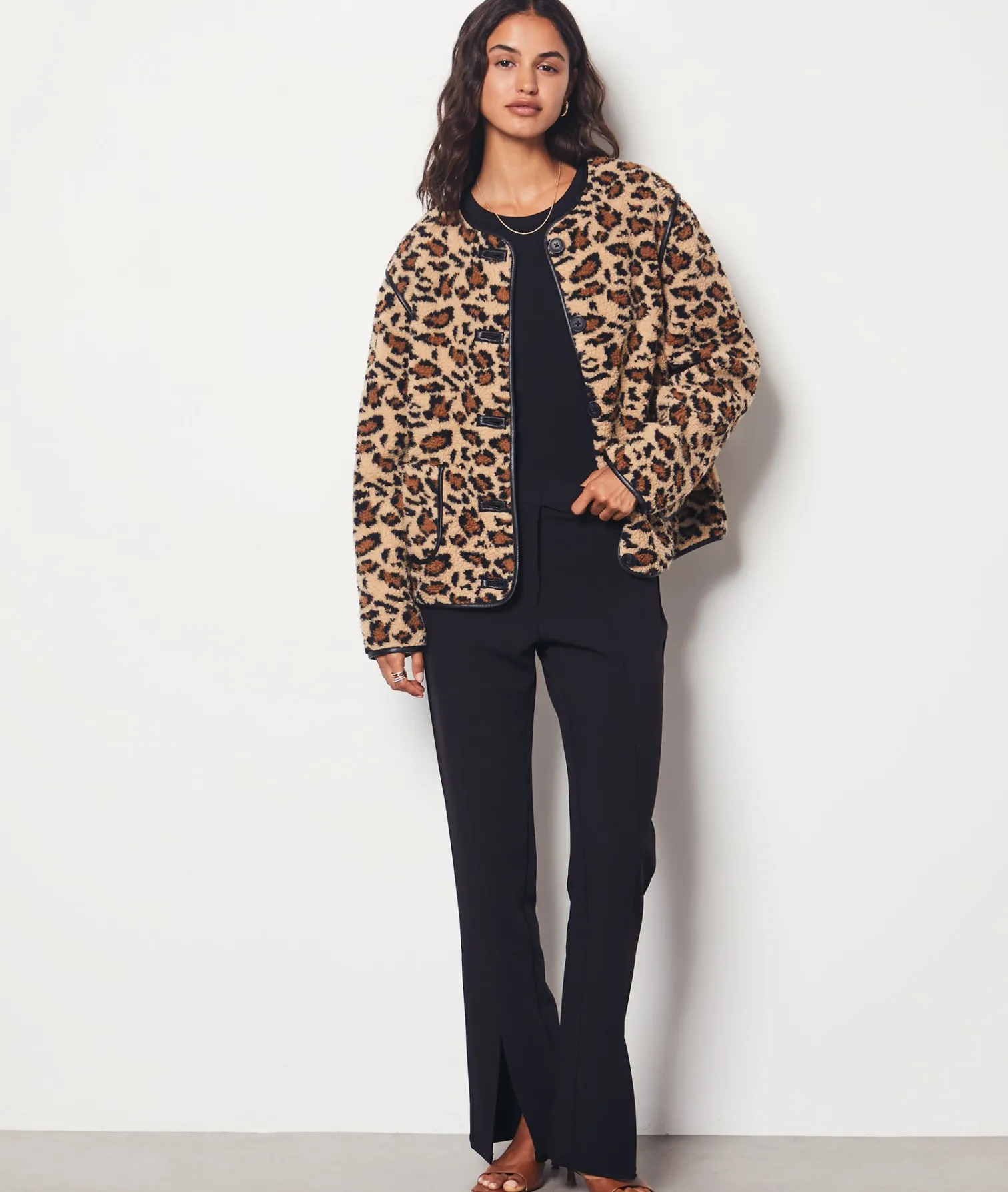 Etam Leopard Print Fleece Jacket TaupeFDPrint Fashion