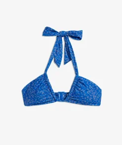 Etam Leopard Print Tie-Front Strapless Bikini Top BLUEGREEN Best