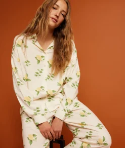 Etam Linen Pyjama Shirt with Lemon Print ECRU Flash Sale