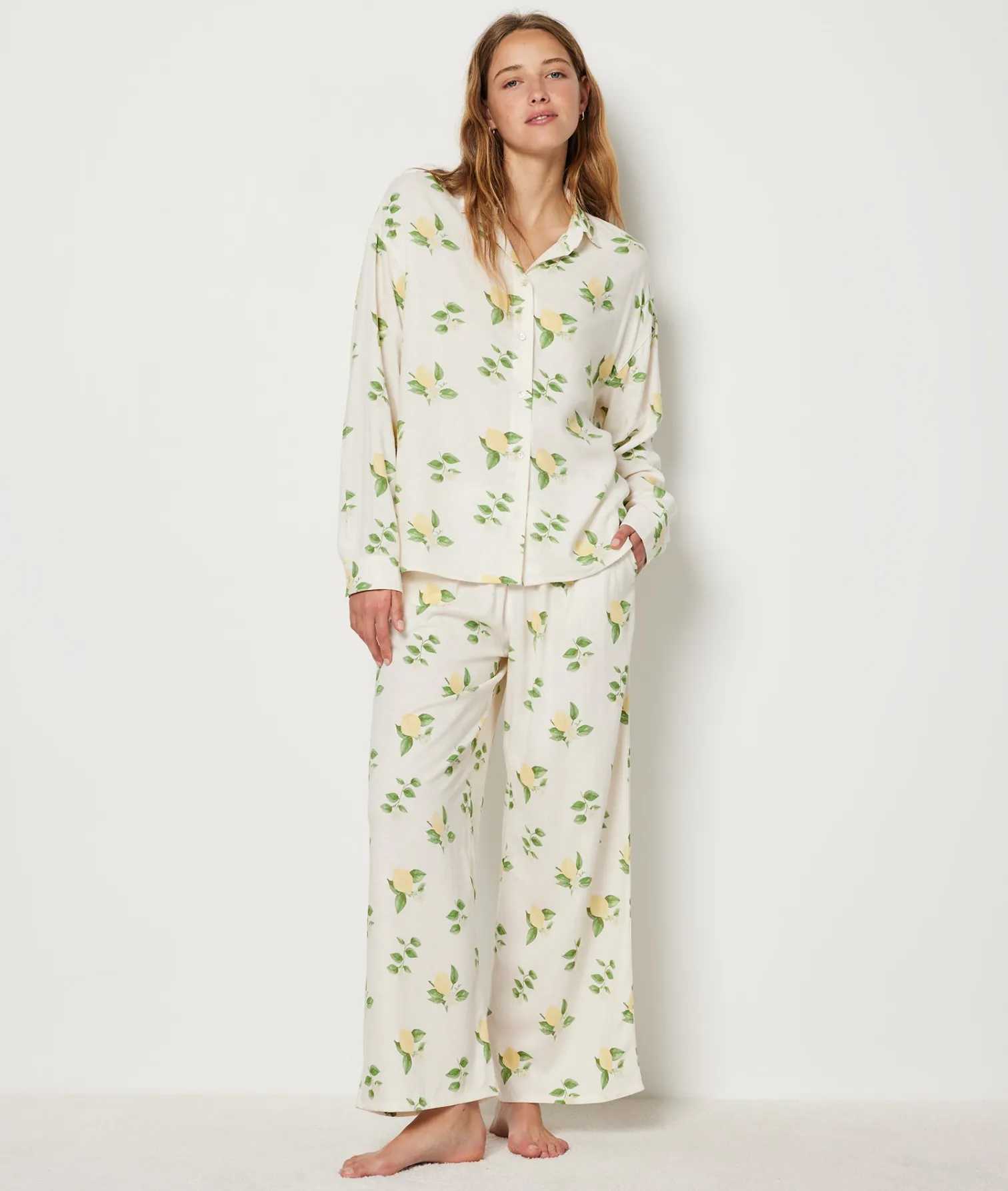 Etam Linen Pyjama Shirt with Lemon Print ECRU Flash Sale