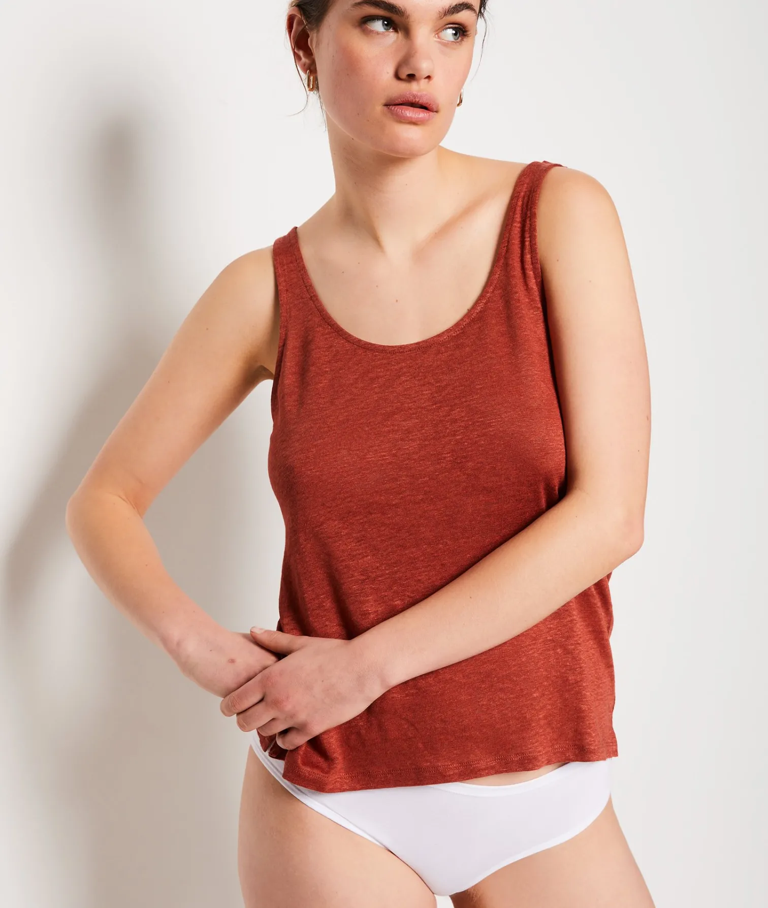 Etam Linen Pyjama Tank Top Brown New