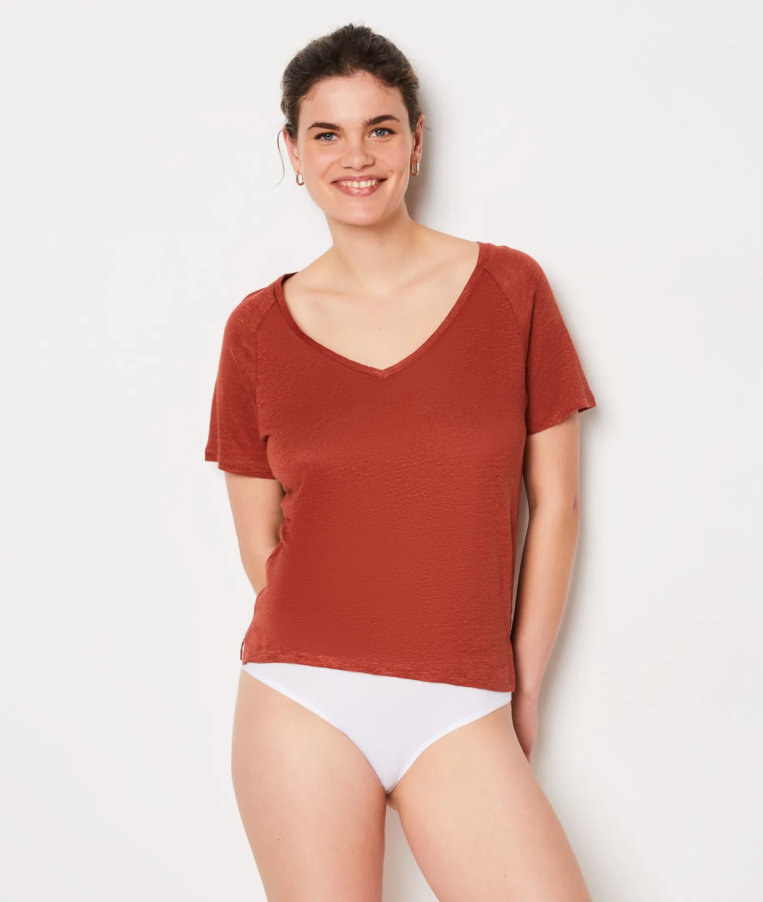 Etam Linen Pyjama T-shirt Brown Hot