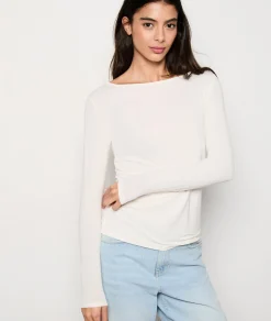 Etam Long-Sleeved Boat Neck T-Shirt ECRU New
