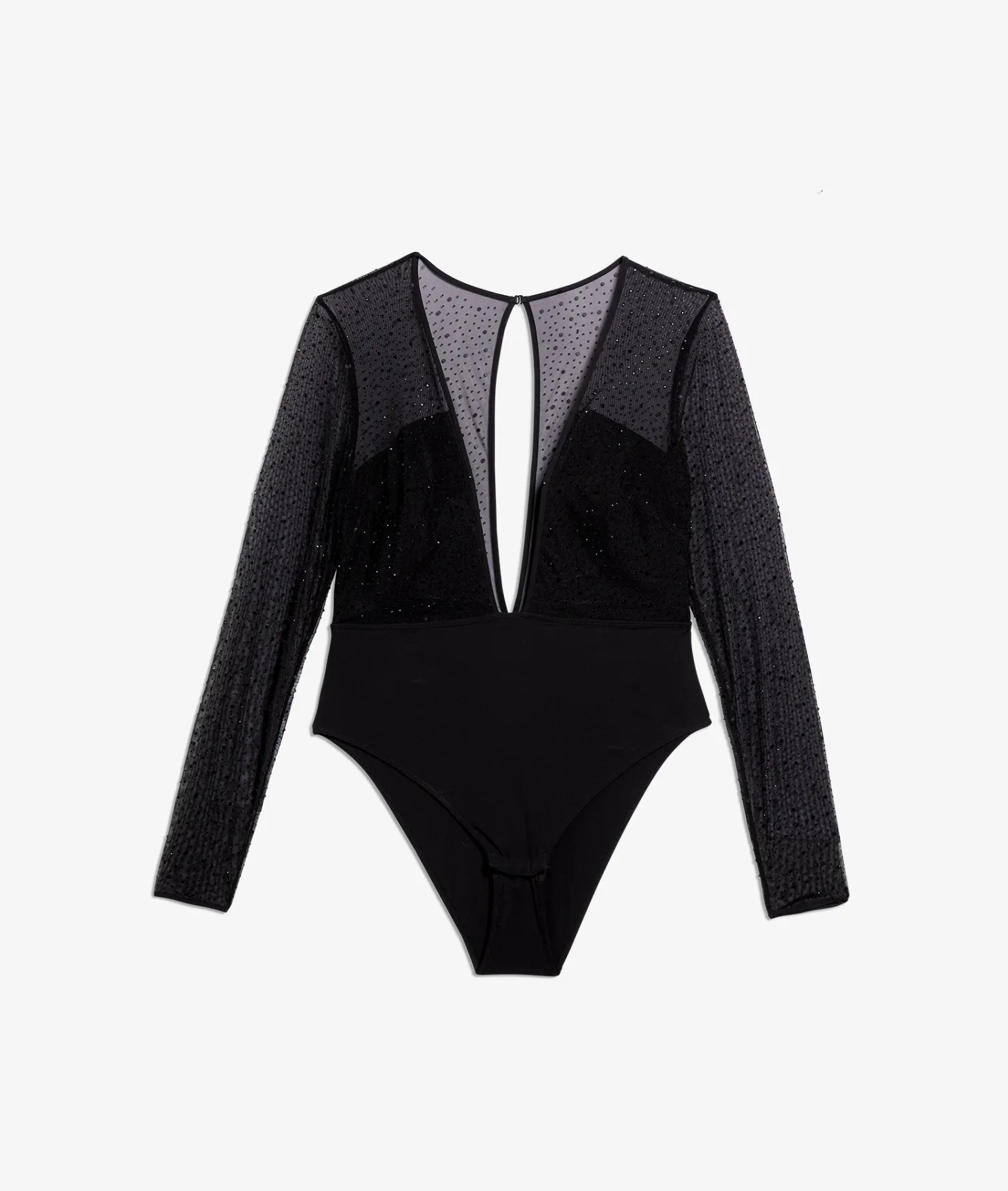 Etam Long-sleeved bodysuit in tulle and rhinestones BLACK Best Sale