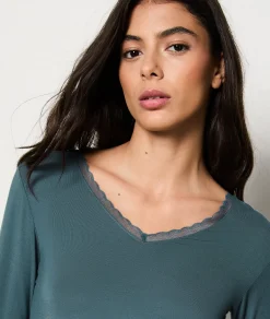 Etam Long-sleeved Thermal Knit T-shirt BLUE Cheap