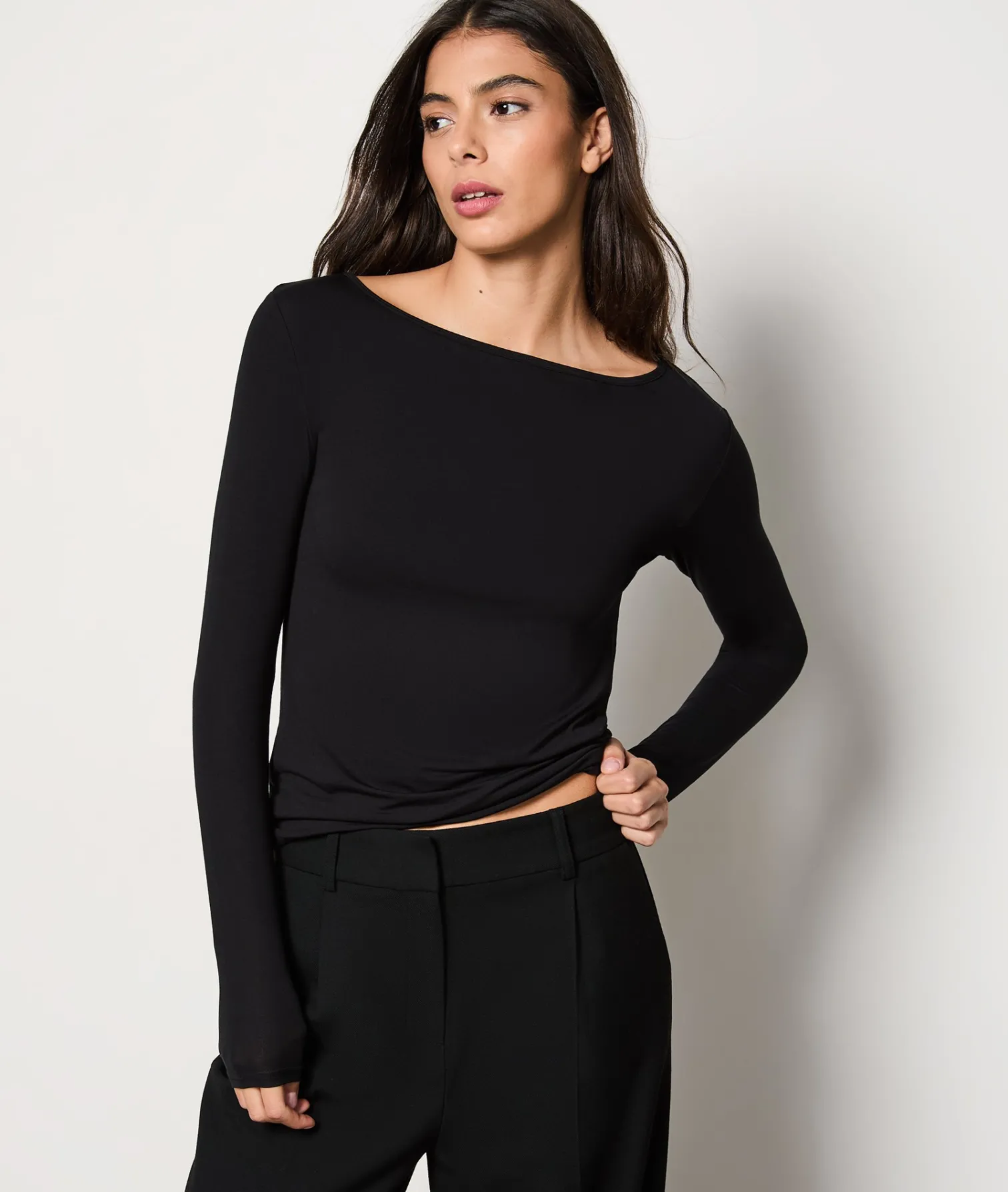 Etam Long-Sleeved Thermal Mesh T-Shirt NOIR Clearance