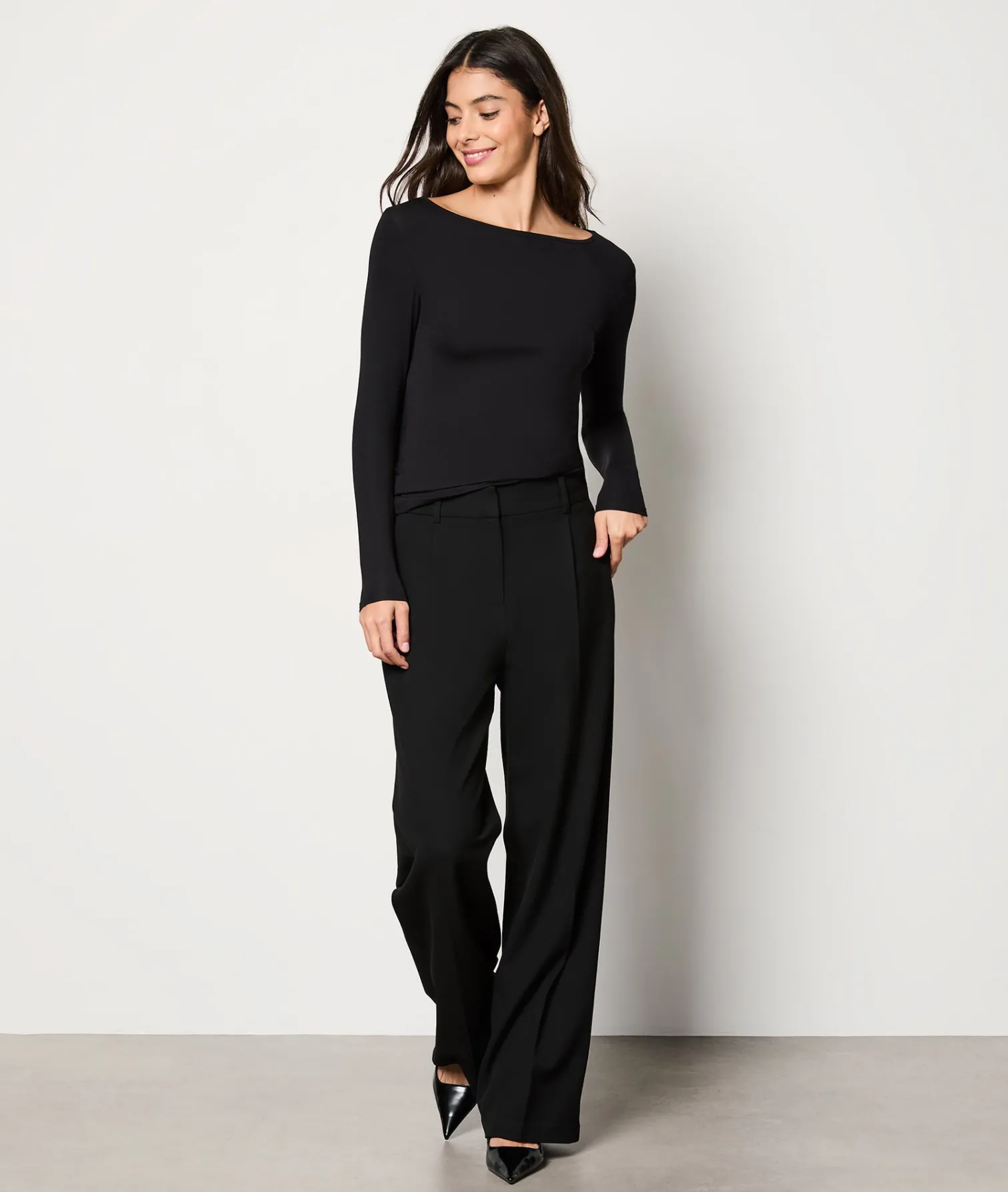 Etam Long-Sleeved Thermal Mesh T-Shirt NOIR Clearance