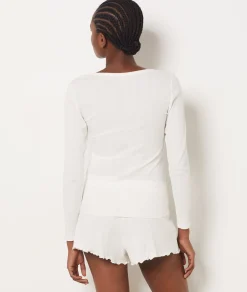 Etam Long-sleeved T-shirt in Richelieu ribbed knit WHITE Cheap