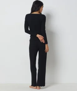 Etam Long-sleeved T-shirt in Richelieu ribbed knit BLACK Fashion