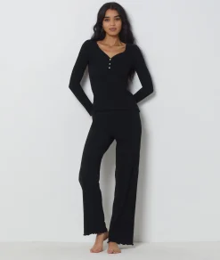 Etam Long-sleeved T-shirt in Richelieu ribbed knit BLACK Fashion