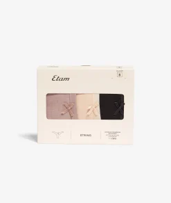 Etam Lot de 3 strings coloris assortis en coton biologique TAUPE Best