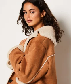 Etam Manteau court avec de la fausse fourrure CHOCOLAT Hot
