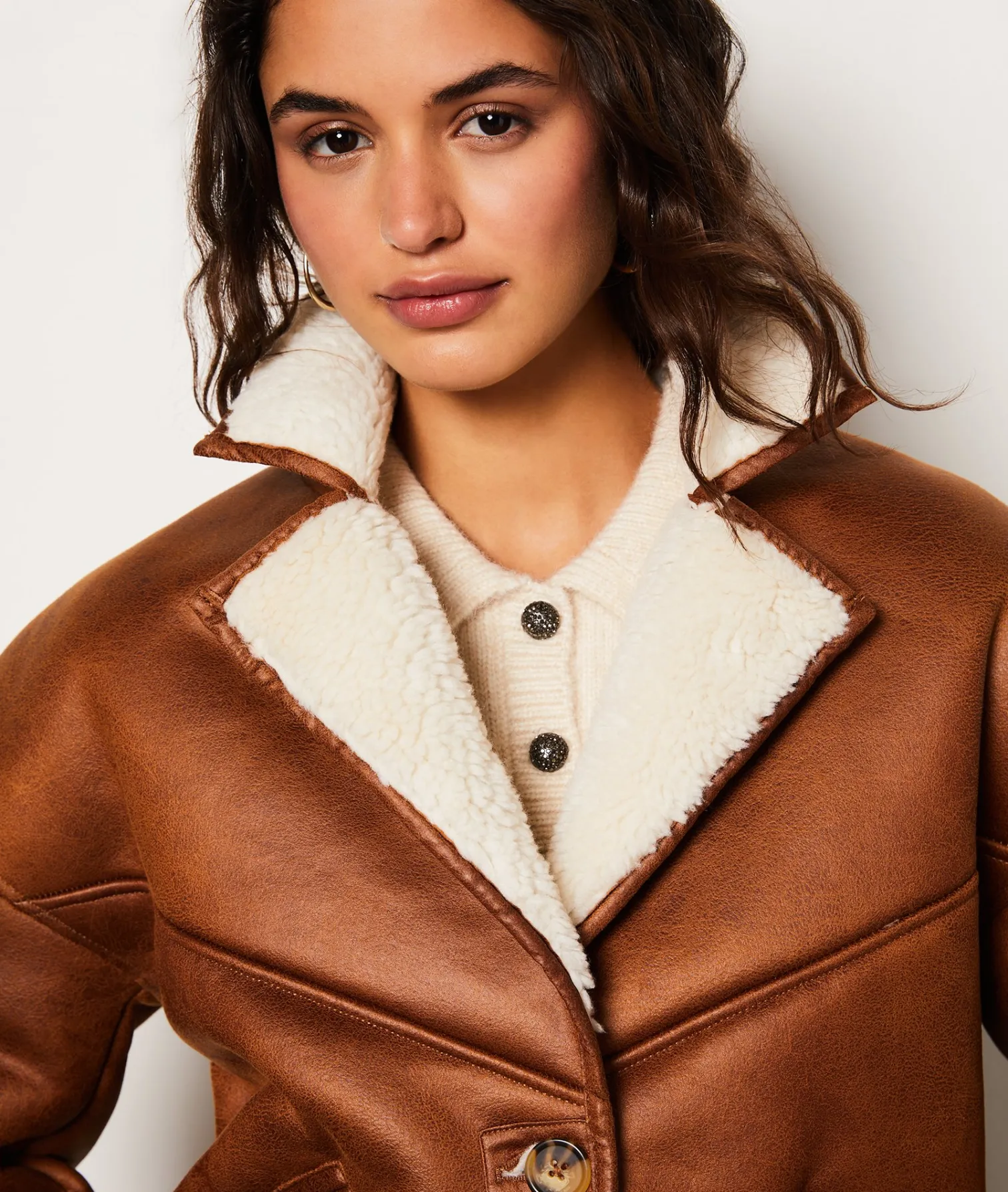 Etam Manteau court avec de la fausse fourrure CHOCOLAT New