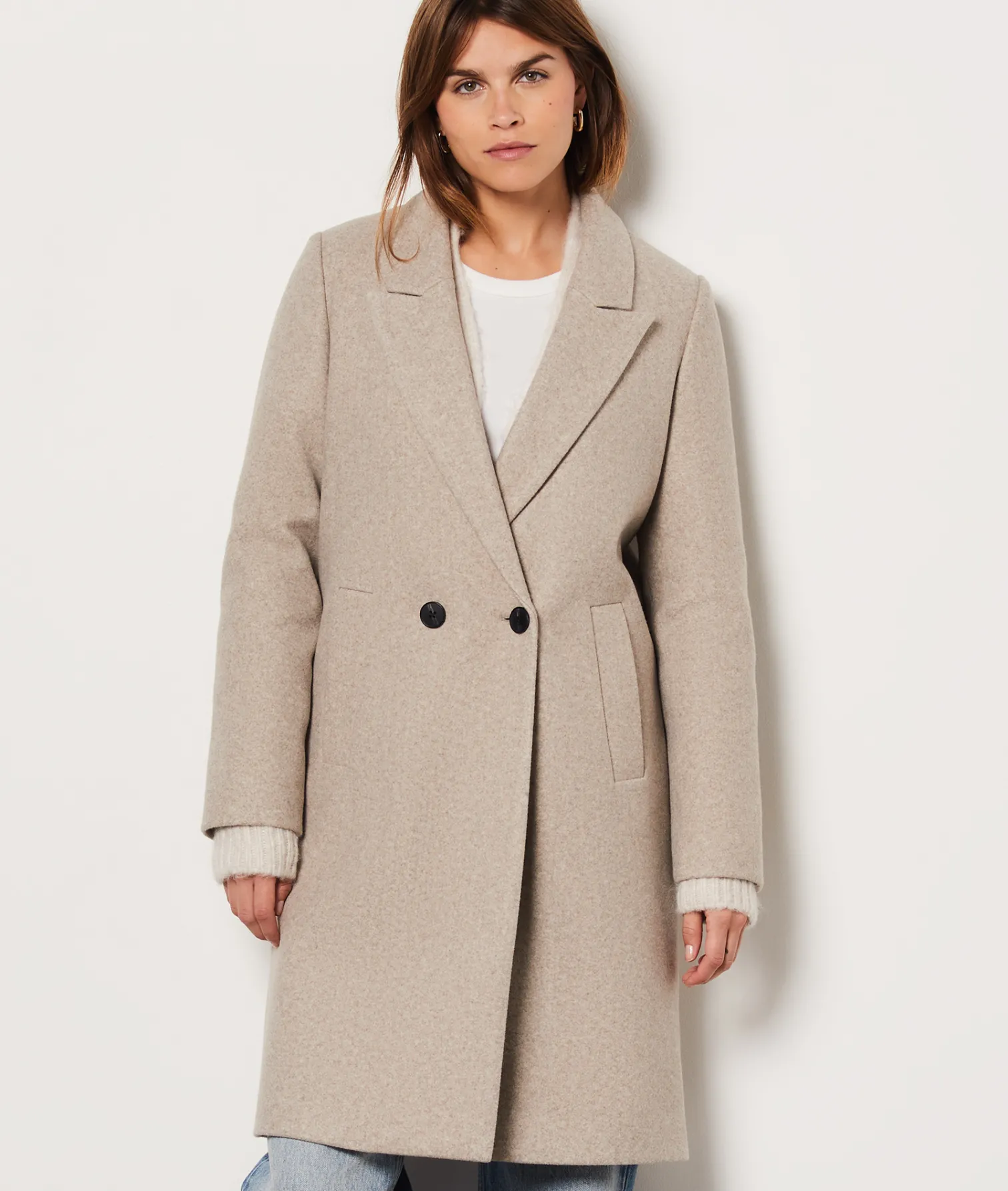 Etam Manteau long boutonné avec laine BEIGE Online